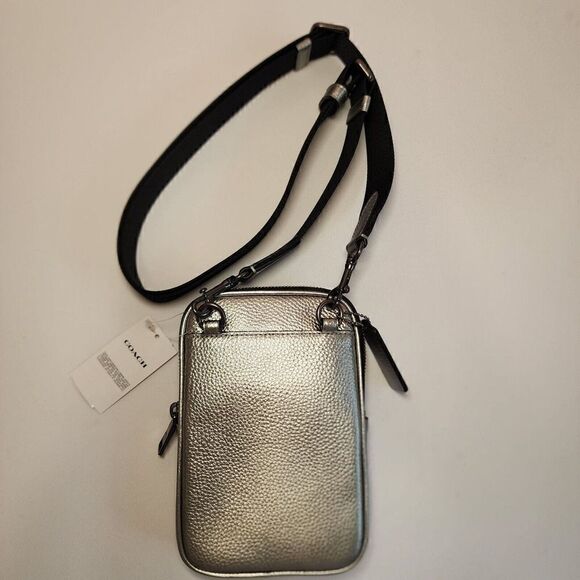 NWT Coach CO917 Aden Crossbody in Foil Metallic Refined Pebble Leather Silver - Picture 3 of 5